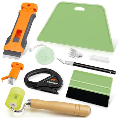 WRAPXPERT Wallpaper Tools Wallpaper Smoothing Tool Kit with Felt Squeegee,Seam Roller,Razor Scraper,Wrapping Paper Cutter for Peel and Stick Contact Paper,Vinyl Backsplash Tile,Bathroom,Window Film - color: Green
