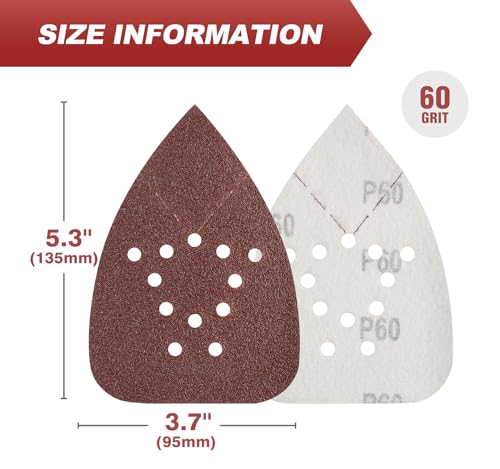 S SATC Mouse Sander Sandpaper 50PCS Mouse Sanding Pads 12 Holes Hook and Loop Sandpaper 60 Grit Detail Palm Sand Paper - style: 50 PCS 12 Hole 60 Grit