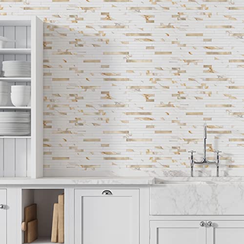 STICKGOO 20 Sheets Peel and Stick Backsplash Tile, Stick on Backsplash for Kitchen and Bathroom, Calacatta Gold Marble Look PVC Mixed Gold Self Adhesive Wall Tiles - color: Calacatta Gold + Metal Gold