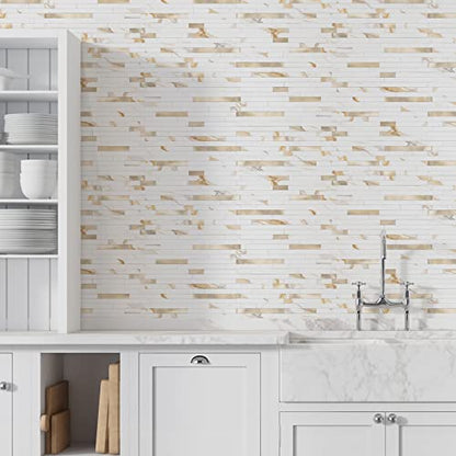 STICKGOO 20 Sheets Peel and Stick Backsplash Tile, Stick on Backsplash for Kitchen and Bathroom, Calacatta Gold Marble Look PVC Mixed Gold Self Adhesive Wall Tiles - color: Calacatta Gold + Metal Gold