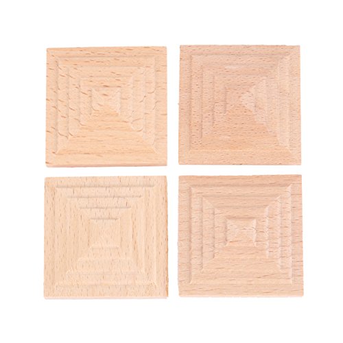 4Pcs Square Wood Carved Appliques Furniture Wooden Onlays Carving Decals - size: 10 cm × 10 cm