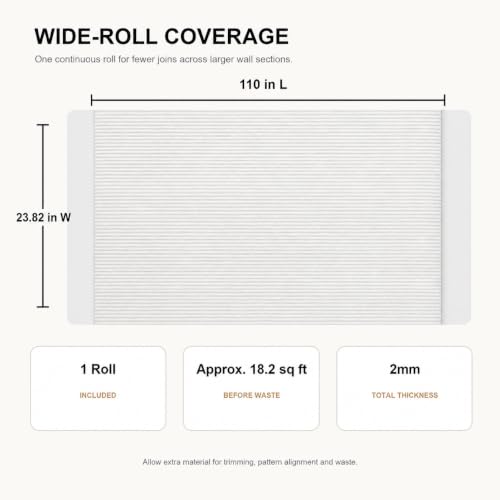 Peel and Stick Wall Panels, 3D PVC Roll, 23.82 x 110 in, 1 Roll - color: WT, size: 1 roll x23.82in x 110in