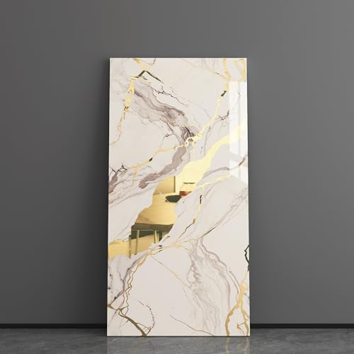 Haimin Wall Panels Peel and Stick 10 Pieces 23.6x11.8in (19.4 Sq. Ft. Coverage) Lightweight Backsplash Marble Look Tile (not Real Marble) Ideal for Kitchen Bathrooms Living Rooms Bedrooms - color: White Gold-03