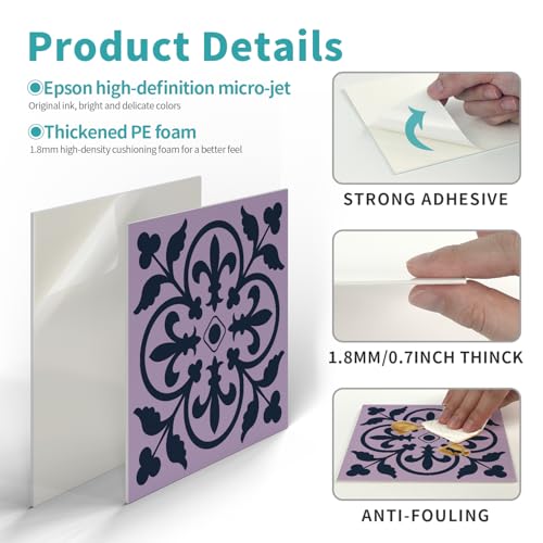 Alwayspon 12 Sheet 6x6inch 3D Thicken Foaming Board Vinyl Backsplash Marble Tiles, Self-Adhesive Peel and Stick Wall Tile Stickers Stick on Subway Tiles for Kitchen Bathroom Wall, Purple Black Floral - color: Purple Black Floral