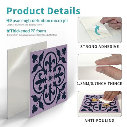 Alwayspon 12 Sheet 6x6inch 3D Thicken Foaming Board Vinyl Backsplash Marble Tiles, Self-Adhesive Peel and Stick Wall Tile Stickers Stick on Subway Tiles for Kitchen Bathroom Wall, Purple Black Floral - color: Purple Black Floral