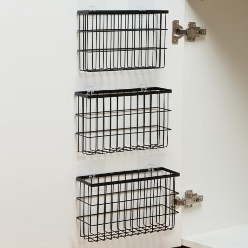 Sinnsally 3 Pack Cabinet Door Organizer,Self Adhesive Lid Organizers Inside Cabinet Storage Boxes,Hanging Storage Basket Organizer Wall Mounted Pantry Caddy Cup Holder for Kitchen,Fridge,Bathroom - color: 3 Piece Black