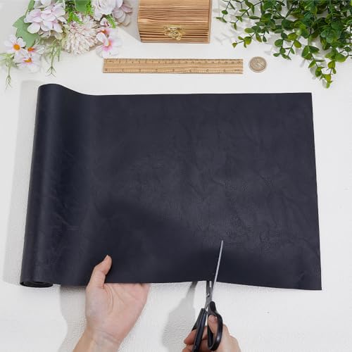 53.15 x 11.83 Inch Waterproof Distressed Vegan Leather Fabric Sheet Synthetic Soft Faux Leatherette Sheet Smooth Upholstery PU Leather Roll for DIY Crafts Upholstery Furniture(Black) - color: Black