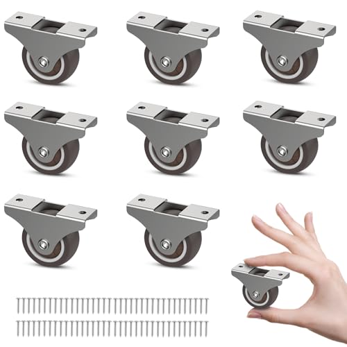 Fixed Caster Wheels 1.5 Inch Low Profile Furniture Wheels Rubber 4PCS - color: Brown 8PCS, size: 1.5 inch