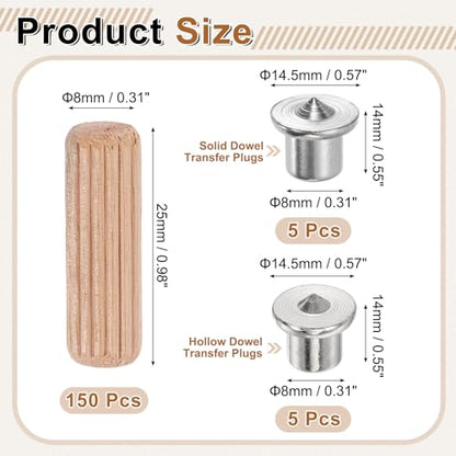 uxcell 150Pcs Wood Dowel Pins, 5/16" x 31/32" Wooden Dowel Rods - size: 5/16" x 31/32" Dowel