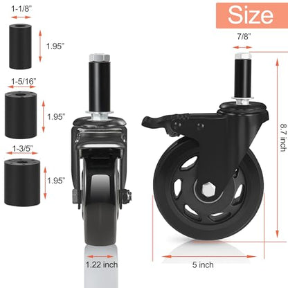 5" Heavy Duty Prep Table Casters, Expanding Stem, Set of 4 - size: 5 Inch