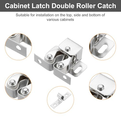 uxcell 8Pcs Cabinet Latch Double Roller Catch, Lock Stop Catch Clamp Cabinet Closer Magnetic Closure Hardware for Cabinet Kitchen Closet Door, Nickel - color: Nickel