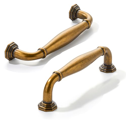 2 Pack 3 Inch Hole Center Antique Brass Heavy Duty Solid Cabinet pulls Ideal for Dressers, Bathroom, cabinets, and Kitchens cabinets. - color: Antique Brass, size: 3 Inch Hole Center, style: 2 Pack