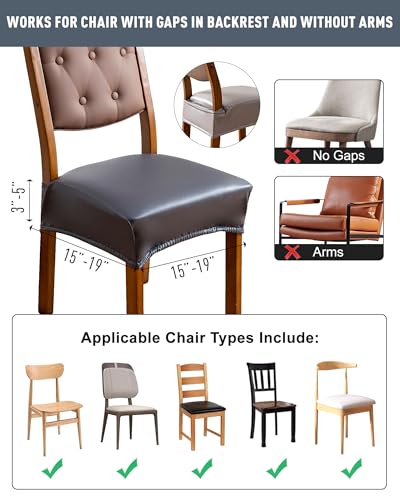 Genina Dining Chair Covers Set of 2, Waterproof PU Leather Dining Seat Covers Stretch Wipeable Dining Room Seat Cover Kitchen Chair Slipcover Protector (Rear-Covered Design, Charcoal Gray) - color: Charcoal Gray, size: Rear-Covered 2PCS
