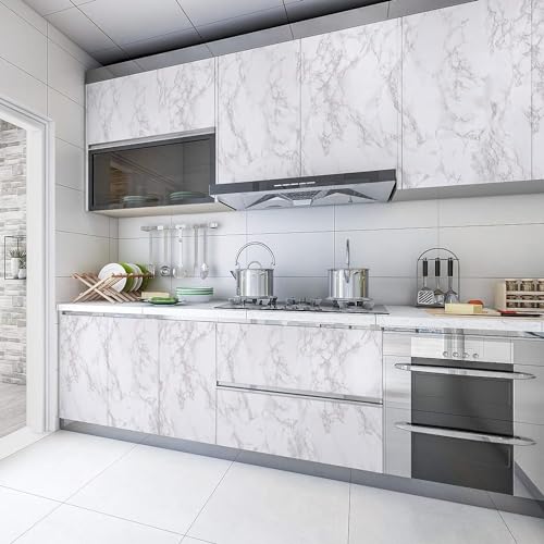 Marble Contact Paper for Countertops Faux Marble Wallpaper Peel and Stick - color: Gray/White, size: 15.7" x 118"