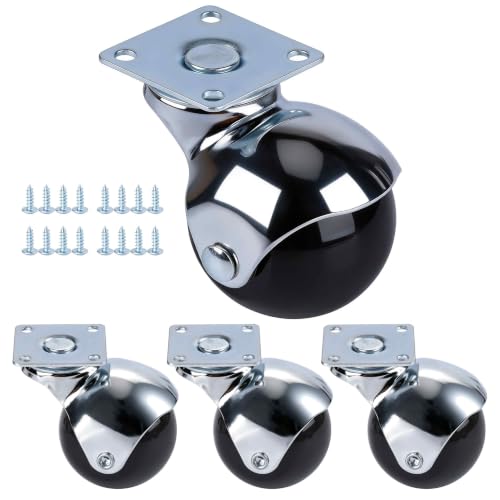 2 Inch Ball Casters Without Brake, Set of 4 Heavy Duty Swivel Plate((Chrome) - color: Chrome without Brakes