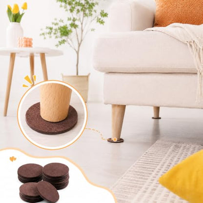 16 Pcs 2-1/2”/63mm Felt Furniture Pads for Hardwood Floors, Brown Round