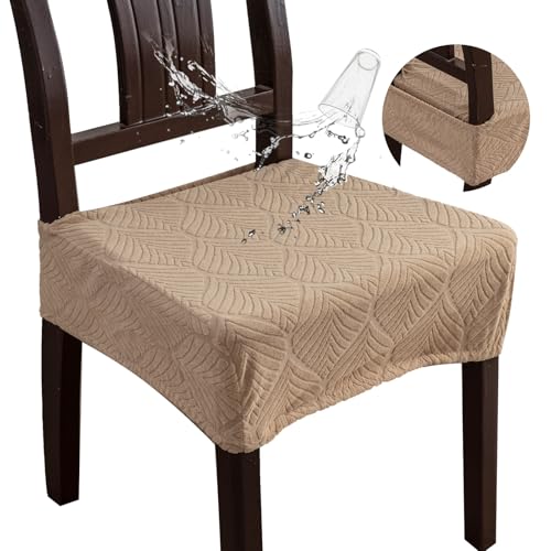 Waterproof Stretch Chair Seat Covers, Set of 6 Khaki - color: Khaki, size: 16-20in-Rear-covered
