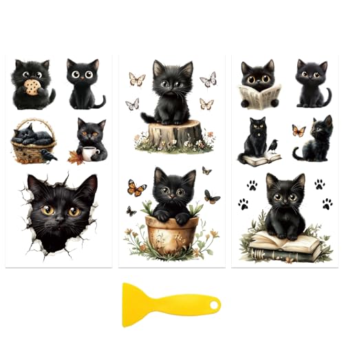 Peacoblue Black Cat Butterfly Rub On Transfers for Furniture Craft 6"x12" - style: Black Cat with Butterfly