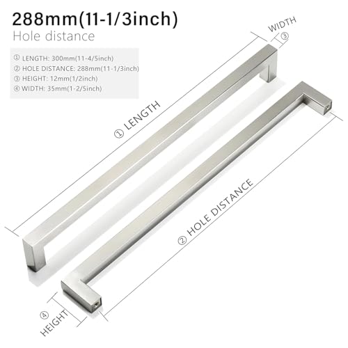 Cabinet Pulls Brushed Nickel Cabinet Handles Square Drawer Pulls, 30 Pack 11-1/3 Inch Stainless Steel Kitchen Door Cupboard Handles, Cabinet Hardware Drawer Handles, 288mm Hole Centers - color: Brushed Nickel, size: Two Hole - 11-1/3 inch Hole Centers(288