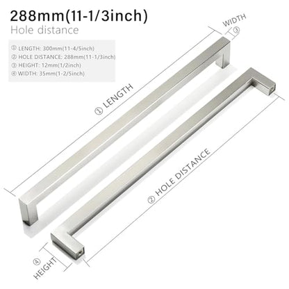 Cabinet Pulls Brushed Nickel Cabinet Handles Square Drawer Pulls, 30 Pack 11-1/3 Inch Stainless Steel Kitchen Door Cupboard Handles, Cabinet Hardware Drawer Handles, 288mm Hole Centers - color: Brushed Nickel, size: Two Hole - 11-1/3 inch Hole Centers(288