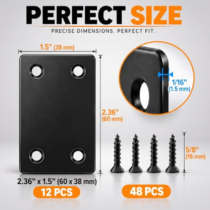 60PCS 2.36×1.5 Inch Flat Plate Straight Bracket, Flat Brace Bracket,Stainless Steel Metal Brace Bracket for Wood with 48PCS Screws - color: 60PCS