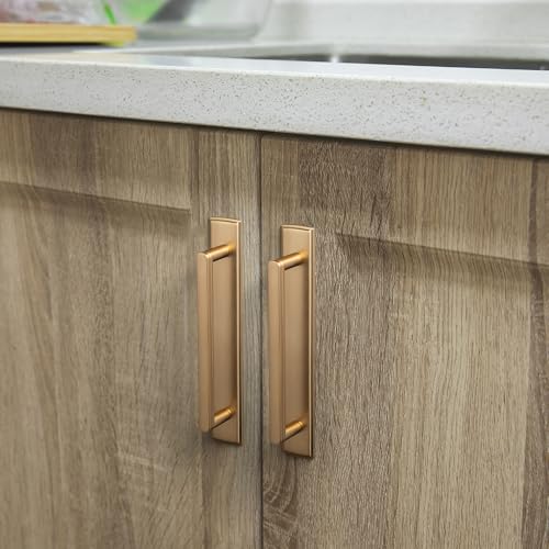 Goo-Ki 2 Pack 5'' Center to Center Champagne Bronze Cabinet Handles with Backplate Modern Kitchen Drawer Pulls with Subtle Curves - color: Champagne Bronze, size: 5" Center to Center