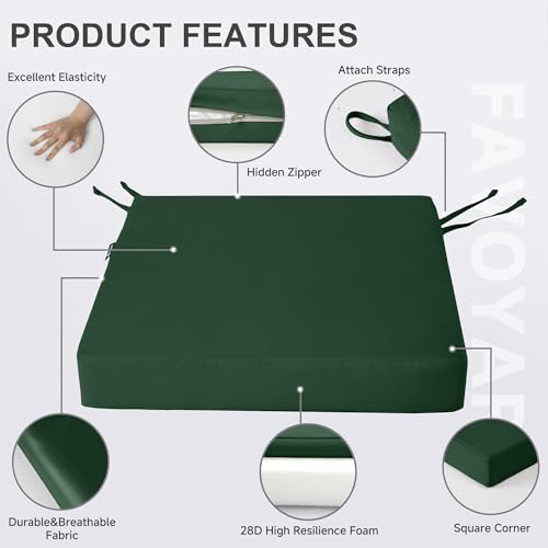 Favoyard Patio Chair Cushions 18.5 x 16 x 3 Inch Waterproof Outdoor Seat - color: Green, size: 18.5 x 16 x 3 In