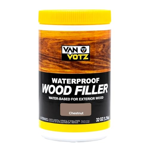 Waterproof Wood Filler [1-Quart, Chestnut] - Exterior Grade Wood Repair in 18 Paintable and Stainable Colors. Strong Adhesion and Durability for Outdoor Wood in All Weather Conditions. - color: Chestnut, size: 1-Quart [52oz / 1.5 Kg]