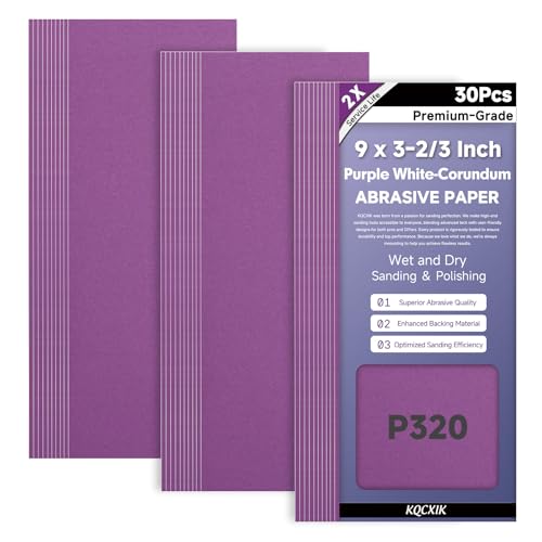 30-Sheet Premium White Corundum Wet Dry 320 Grit Sandpaper - size: 9 x 3-2/3 Inch, style: 320 Grit