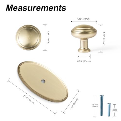 6Pack Champagne Bronze Cabinet Knobs with Backplate Drawer knobs - color: Champagne Bronze, style: Oval