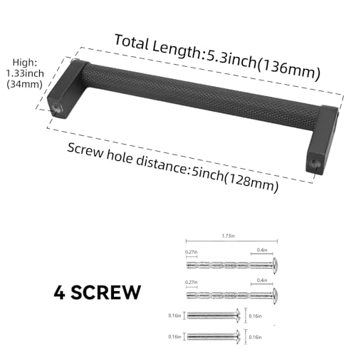 10 Pack 5 Inch Matte Black Kitchen Cabinet Handles Knurled Cabinet Pulls Black Drawer Pulls Kitchen Hardware - color: Matte Black, size: 5'' Hole Center(128mm)