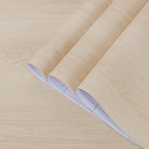 TOTIO Extra Wide Walnut Wood Wallpaper Beige Brown Wood Grain Vinyl Wrap Walnut Contact Paper Peel and Stick 32x157inch Air Guide Slot Design Matte Thickened Self-Adhesive Waterproof Wall Stickers - color: Light Brown, size: 32" x 157"
