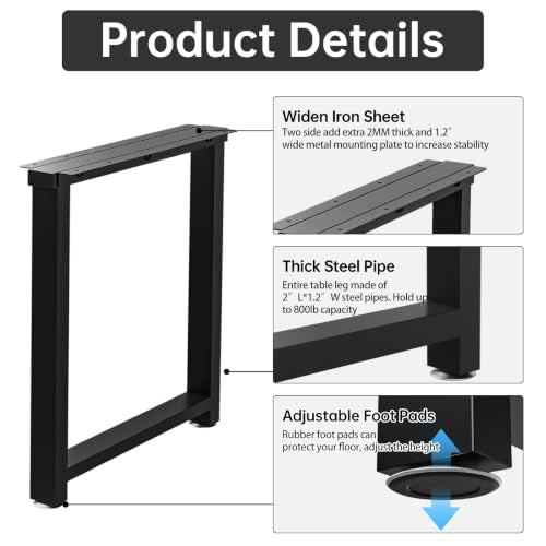 TOCRETOARE Metal Table Legs Heavy Duty, 34”H x 24”W, Metal Furniture Legs for Dining Desk Bench and Coffee Table, Industrial Black DIY Iron Bench Legs, Set of 2 - color: Rectangle, size: 34"Hx24"W