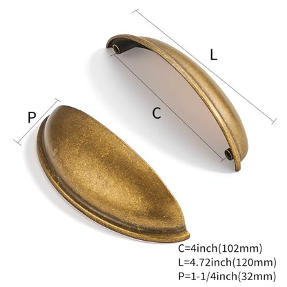 10 Pack 4" Drawer Pulls Antique Brass Cabinet Cup Pulls Kitchen Hardware Cabinet Handles Drawer Handles Knobs 4 inch Hole Center - color: Antique Brass, size: 4"(102mm) Hole Center