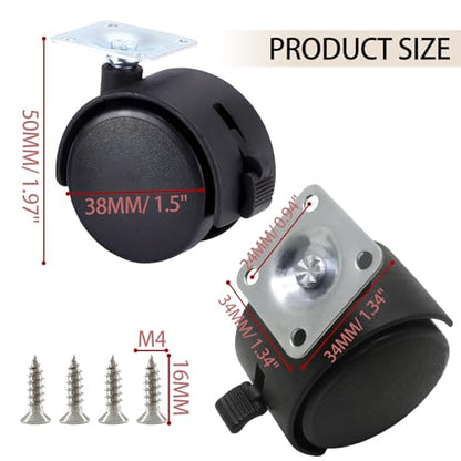 Zorfeter 1.5 Inch Swivel Furniture Caster Wheels with Brakes, Black, 4 Set - style: 1.5 Inch Plate Casters