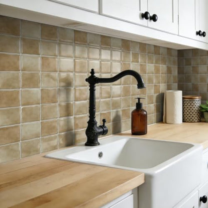 20pcs Peel and Stick Backsplash Wall Tiles,Sandy Beige 6"x6" - color: Sandy Beige