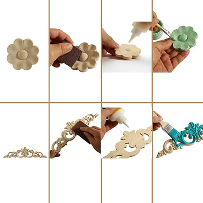 Nsrisml Wooden Decals Trim Rosette Inlays, Wood Appliques Onlays for Wall Cabinet Dresser Staircase DIY Projects(8Pcs, 11.81") - color: 8-pack, size: 30x7cm/11.81"x2.76"