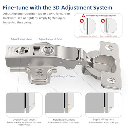 Chibery 30 Pack Full Overlay Cabinet Hinges, Soft Close, Frameless, 105° - size: Full Overlay