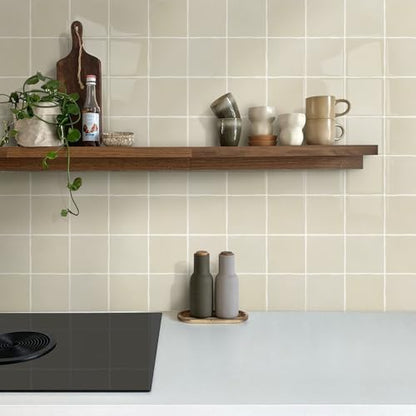 Commomy Thicker Retro Beige Peel and Stick Tiles 10 pcs of 12" x 12" - color: Glossy Zagora Beige & Thicker Design
