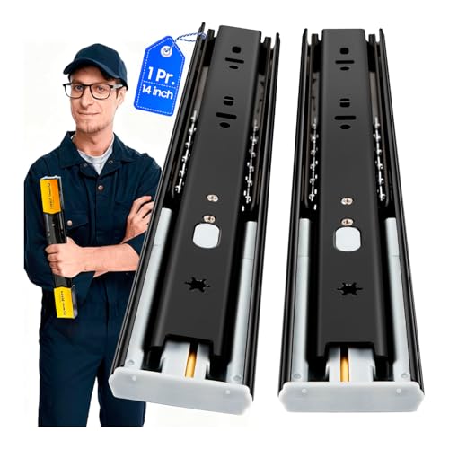 YENUO Soft Close Drawer Slides Full Extension Ball Bearing 12–24 Inch 100LB - color: Black-Soft Close, size: 14 Inch