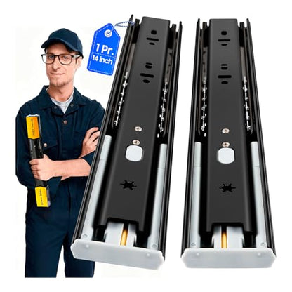 YENUO Soft Close Drawer Slides Full Extension Ball Bearing 12–24 Inch 100LB - color: Black-Soft Close, size: 14 Inch