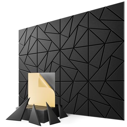 12 Pack Geometric Sound Proof Foam Panels for Walls 12"x12"x0.4" Fiber - color: Black, size: GEO 12-Pack