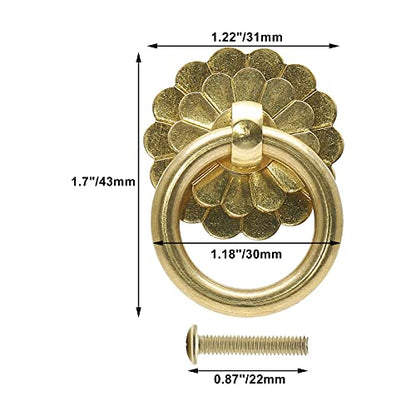 Murtenze Brass Ring Pulls Handle, Gold, 4 Pieces - color: Gold, Flower-1