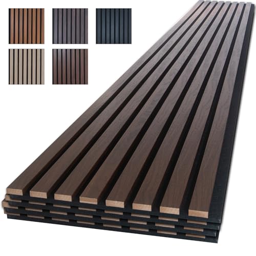NeatiEase Wood Panels for Wall, 4-Piece 96" x 12.6" Soundproof Wood Slat Wall Panel for Interior Wall Decor Noise Cancelling, Wood Acoustic Wall Panels, Sound Absorbing Panel (Rustic Walnut) - color: Rustic Walnut, size: 96" x 12.6"