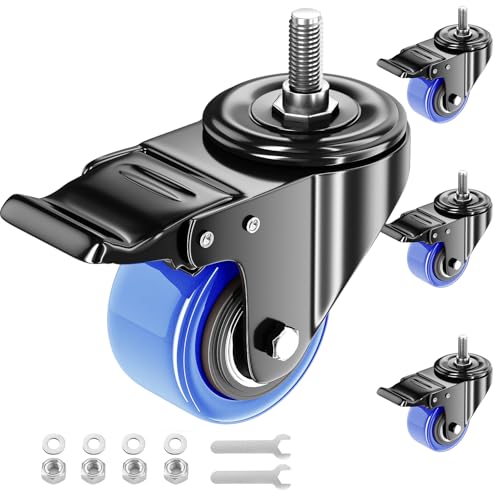 2 Inch Caster Wheels Set of 4 Heavy Duty Threaded Stem Casters 3/8"-16 x 1 - color: Blue, size: 2in(3/8"-16)