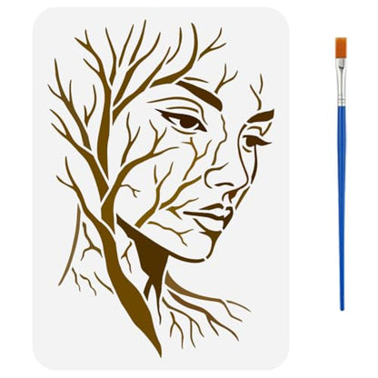 FINGERINSPIRE Tree Branch Face Painting Stencil 8.3x11.7inch with a Brush Hollowed Face Painting Stencils Facial Contours Drawing Template for Crafts Wood Canvas Furniture Wall Decoration - style: Tree Branch Face
