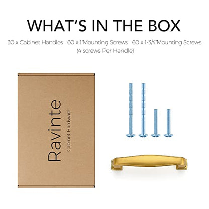 Ravinte Gold Cabinet Handles Solid Cabinet Pulls, 3 Inch CC, 30 Pack - color: Brushed Brass