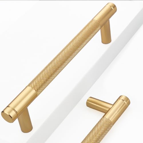 24 Pack 5 Inch 128 mm Bar Cabinet Pulls Gold Knurled Handles for Brushed Gold Drawer Pulls Cupboard Aluminum Handles Cabinet pull0820 (5 Inch, Set of 24, Gold) - color: Gold, size: 5 Inch