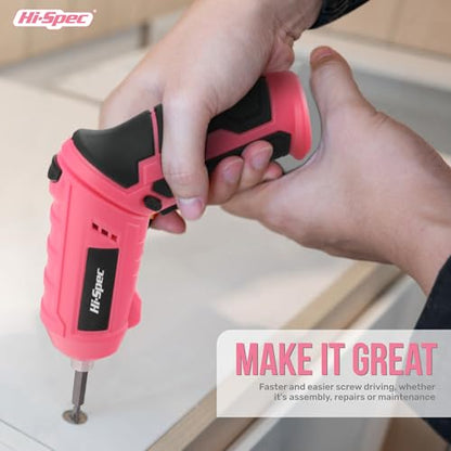 Hi-Spec 4V USB Electric Screwdriver Tool Kit for Home Repairs, Pink