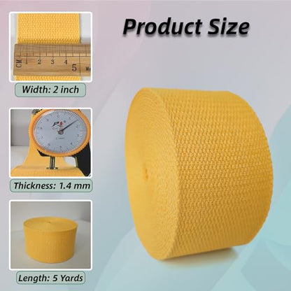 Cotton Webbing 2 Inch 5 Yards for Bag Strap Sewing Crafts, Yellow - color: Yellow
